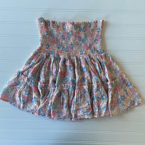 REVOLVE Bobi Black S Pink Pastel Boho Festival Floral Smocked Ruffle Mini Skirt - Picture 6 of 8